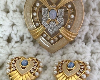 Elizabeth Taylor Avon Heart Of Hollywood Brooch and Clip On Earring Matching Set