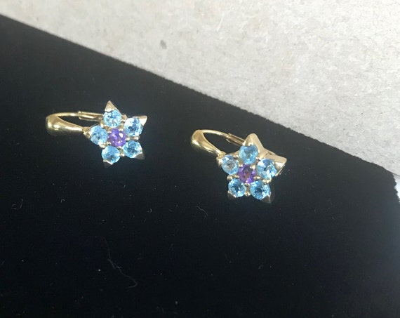 18K Le Gi Amethyst and Topaz Star Shaped Earrings - image 2