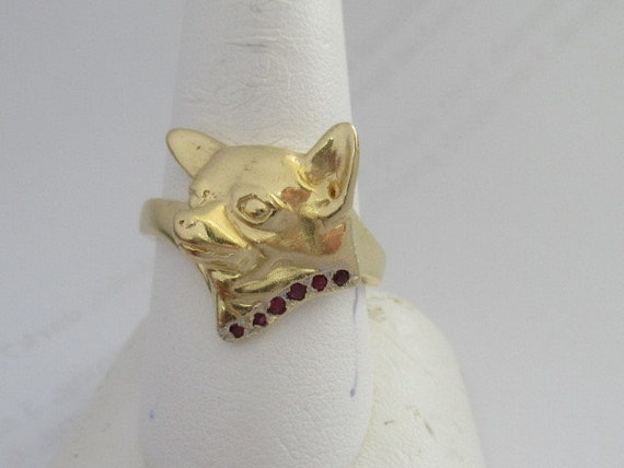 14K Yellow Gold Chihuahua Head Ring With Ruby Col… - image 7