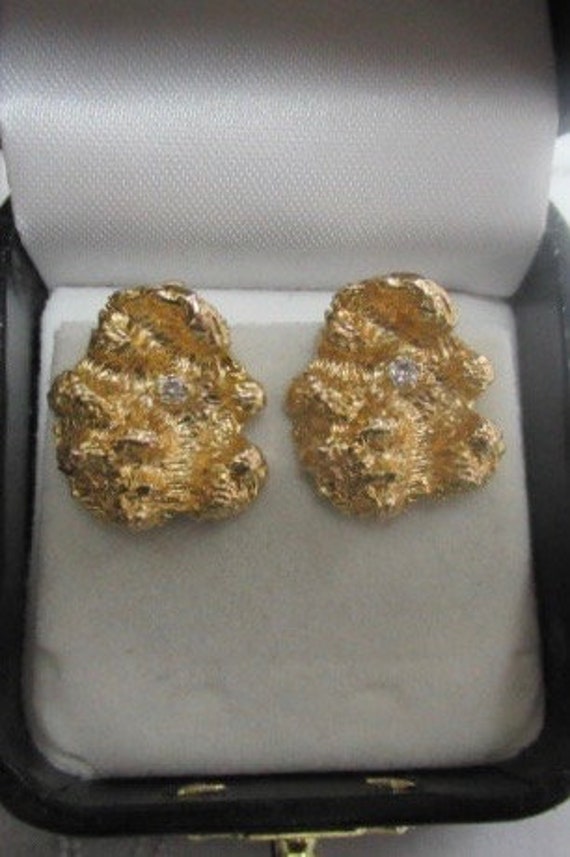 14K Yellow Gold Nugget Diamond Earrings - image 7
