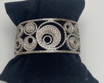 John Hardy Sterling Silver & Diamond Langit Adjustable Cuff Bracelet 58 grams
