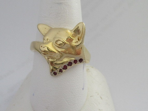 14K Yellow Gold Chihuahua Head Ring With Ruby Col… - image 8