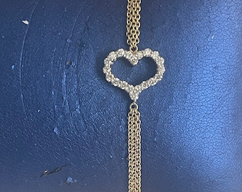 14K Yellow Gold Three Row Bracelet With Diamond Heart Pendant .30 carats NWT