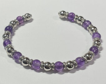 Phillip Gavriel New Amethyst Bead Italian Cable Cuff Sterling Silver