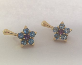 18K Le Gi Amethyst and Topaz Star Shaped Earrings