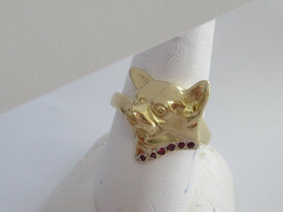 14K Yellow Gold Chihuahua Head Ring With Ruby Col… - image 4