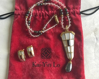 Kai Yin Lo Mother Of Pearl Earrings, Pendant Enhancer/Brooch and Necklace