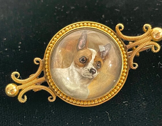 Chihuahua Intaglio/Essex Crystal Brooch/Pin 15K G… - image 10