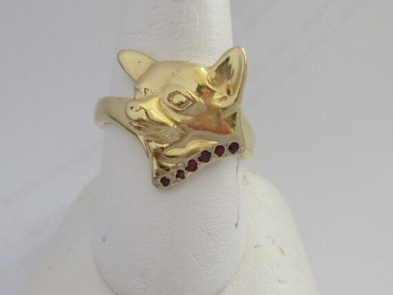 14K Yellow Gold Chihuahua Head Ring With Ruby Col… - image 9