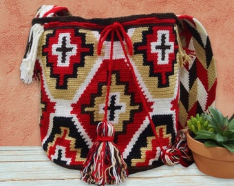 Crochet Red Wayuu Backpack Bag Pattern for Men