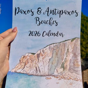 Calendario 2026 delle spiagge di Paxos e Antipaxos, formato A4, Paxos Art / Regalo / Gaios / Loggos / Lakka / Grecia / PoppyonPaxos