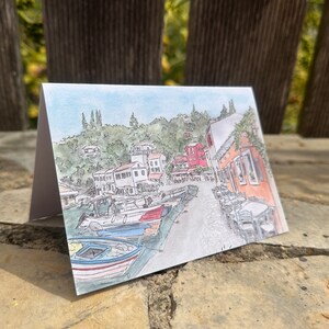 Cartão comemorativo Loggos Waterfront A6, Paxos, por PoppyonPaxos