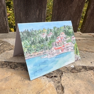 Carte de voeux Lakka Waterfront A6, Paxos, par PoppyonPaxos