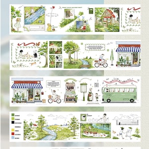 和紙PETテープ | 春のピクニック自然森林牧草地草原牧草地をテーマにしたテープロール M04 wt-12 wt-2