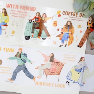 Beautiful girl daily life Washi PET tape｜friend reading shopping relax happy time M04 wt-10