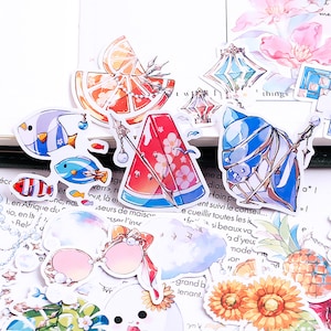 cute summer elements stickers |  watercolor cute design Japanese style themed stickers, Die Cut Stickers ML05