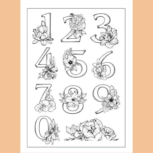 clear stamp set / clear stamps / bloemen nummer Arabische cijfers nummer bloem bloemen botanische tak s33