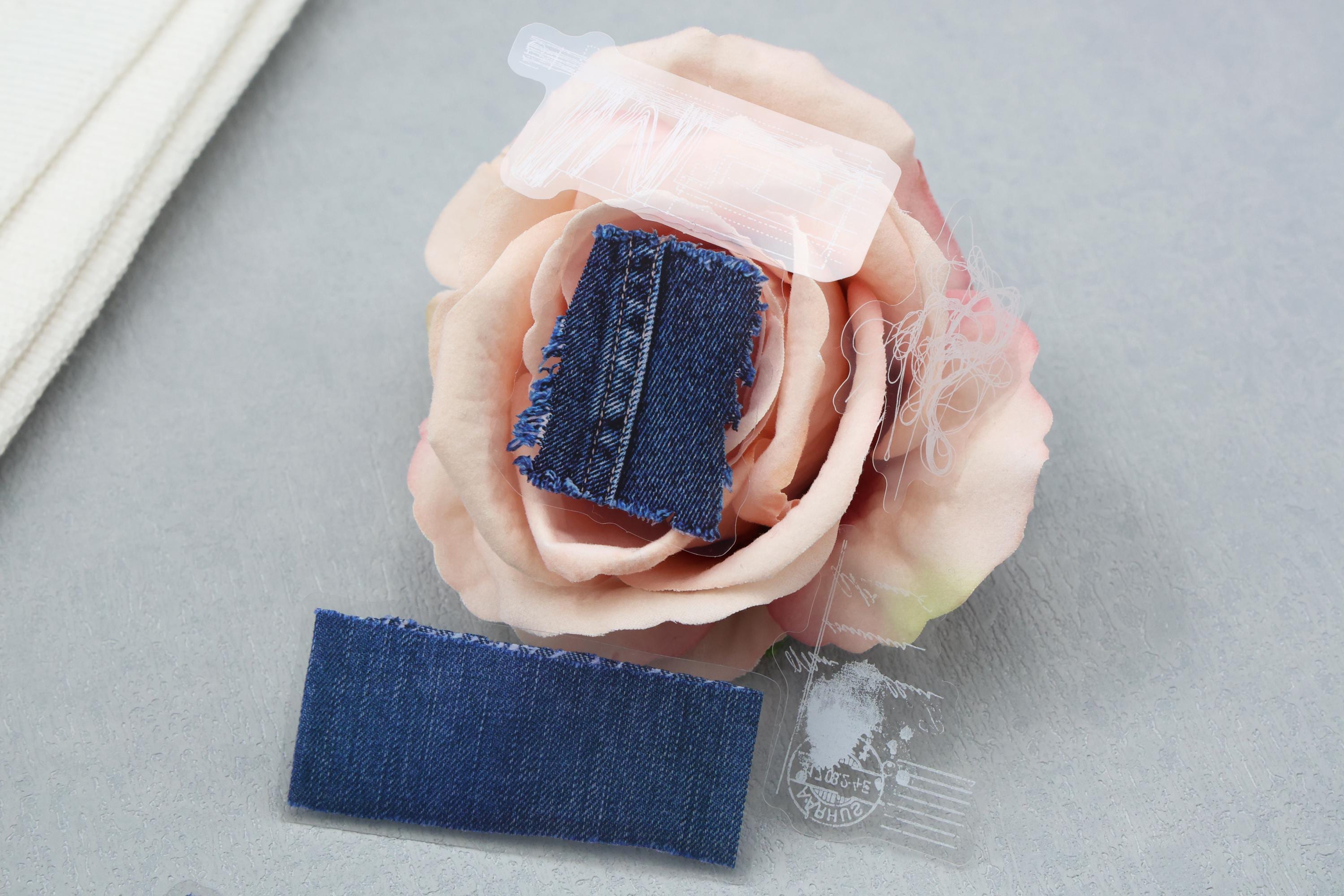 Frayed Fabric Texture Sample Collage PET Stickers | Jeans Torn Piece of ...