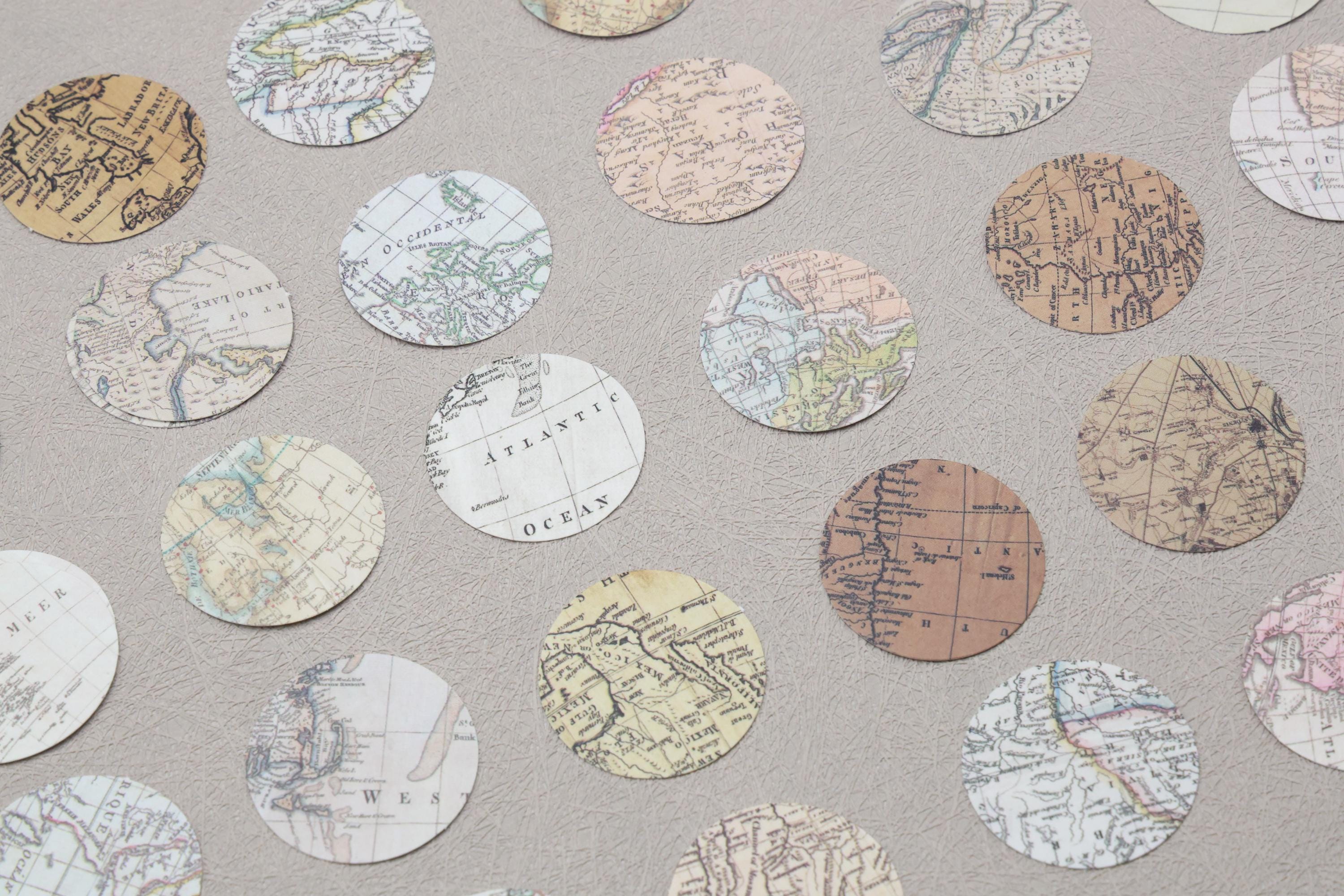 60pcs Retro Map Round Stickers | Vintage Style Round Map Themed ...