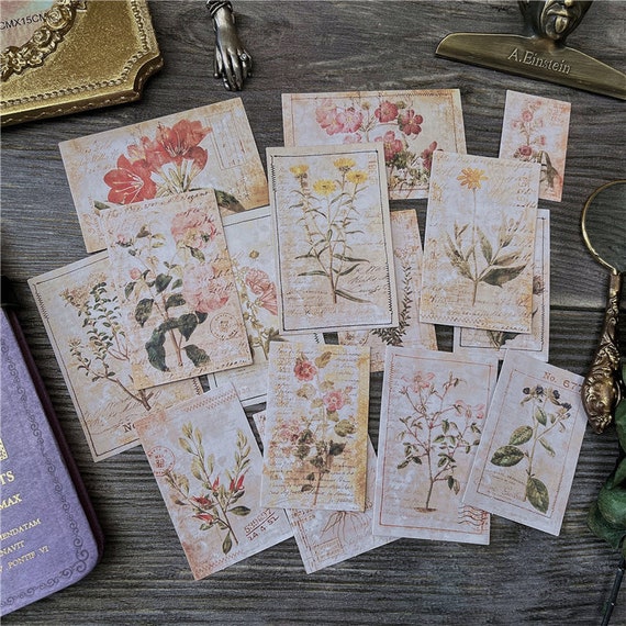 Junk Journal Stickers, Vintage Floral Die Cuts, Botanical Pl