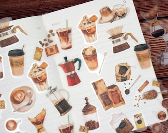 PET coffee stickers | coffee drinks coffee bean coffee leaves  PET stickers M02 Tzb-m