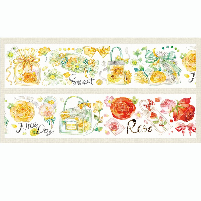 Flower Floral Washi Tape PET Tape ｜cute Sunny Bow Petal Flower Basket ...