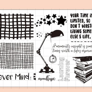 clear Stamp Set / Clear Stamps / books quotes learning never mind grid star table lamp study themed S13