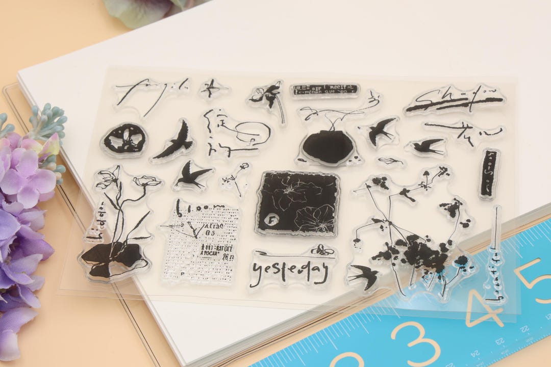 Clear Stamp Set / Clear Stamps / Flower Silhouette Spring Flower Branch ...