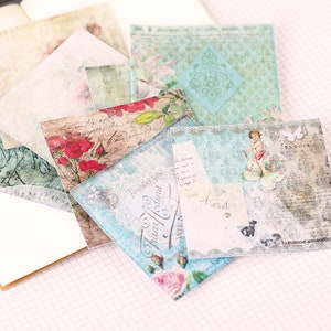 autocollants vintage à motif collage | Autocollants en papier abstrait vintage fleurs marbrées, ML05