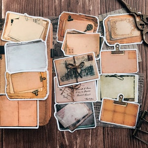 13 unidades por paquete, pegatinas decorativas con temática de notas y notas de papel vintage, pegatinas troqueladas, efímeras; Y06 VENTA08
