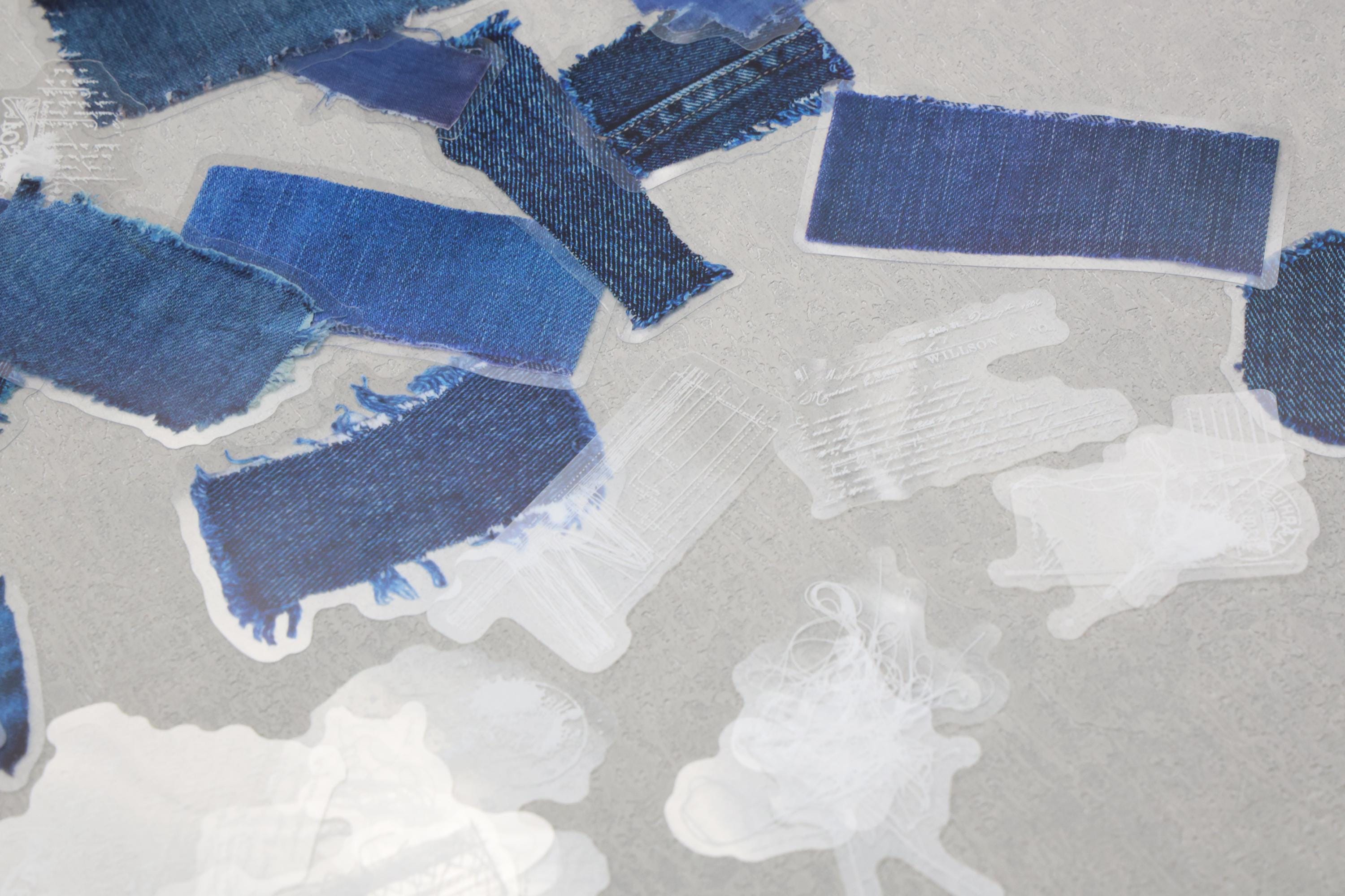 Frayed Fabric Texture Sample Collage PET Stickers | Jeans Torn Piece of ...