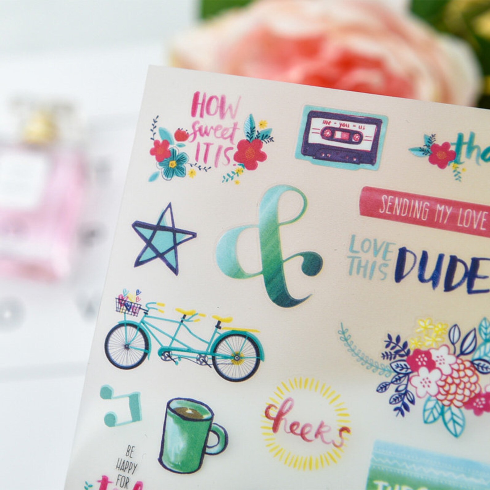 RUBON stickers life love bicycle happy themed Stickers Rub Etsy