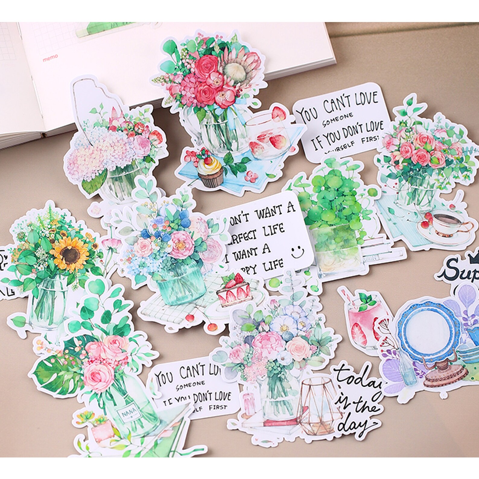 Flower Stickers | Sunflower Pink Flower Floral Vase Wreath Plants ...