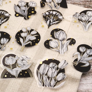 30pcs Flower PET stickers | gold foil flower floral botanical stickers  flower bouquet plant label themed PET Stickers Be-1