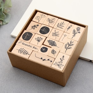 Jeu de tampons en caoutchouc en bois | Jeu d'estampes en bois sur le thème des caractères chinois botaniques, feuilles, motif m04 ST-BX