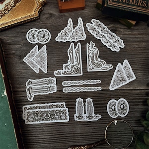 vintage Wooden Corner Carvings frame vellum stickers , European picture frame junk journal, ephemera retro memo  Y06