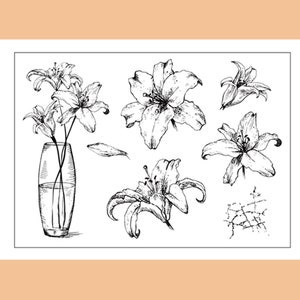 Conjunto de carimbo transparente/selos transparentes/pacote de lírios de flores de lírio flores perfumadas com tema carimbo transparente s34