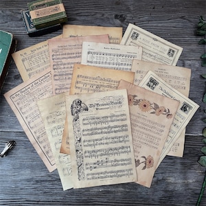 Handmade Coffee Stained music note paper | retro music note Coffee Dyed Paper for Junk Journal, Ephemera Y06 Y06-L