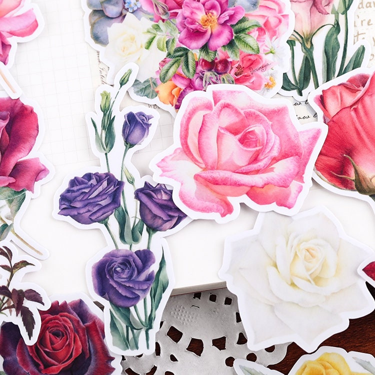 Flower Stickers | Rose Leaf Floral Plants Themed Decorative Stickers ...