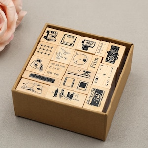 wood Rubber Stamp Set | photo take a picture camera record camera mood kodak frame flim hope life theme wood stamp set pattern m04 WS-SET