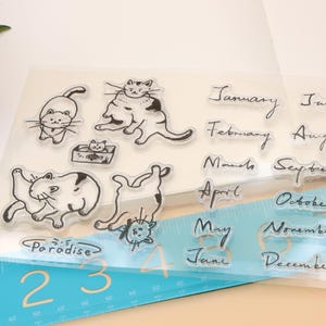 klares Stempel Set / Clear Stamps / süße Katze Doodle Katze Kalligrafie Monat unter dem Motto Transparentstempel s37