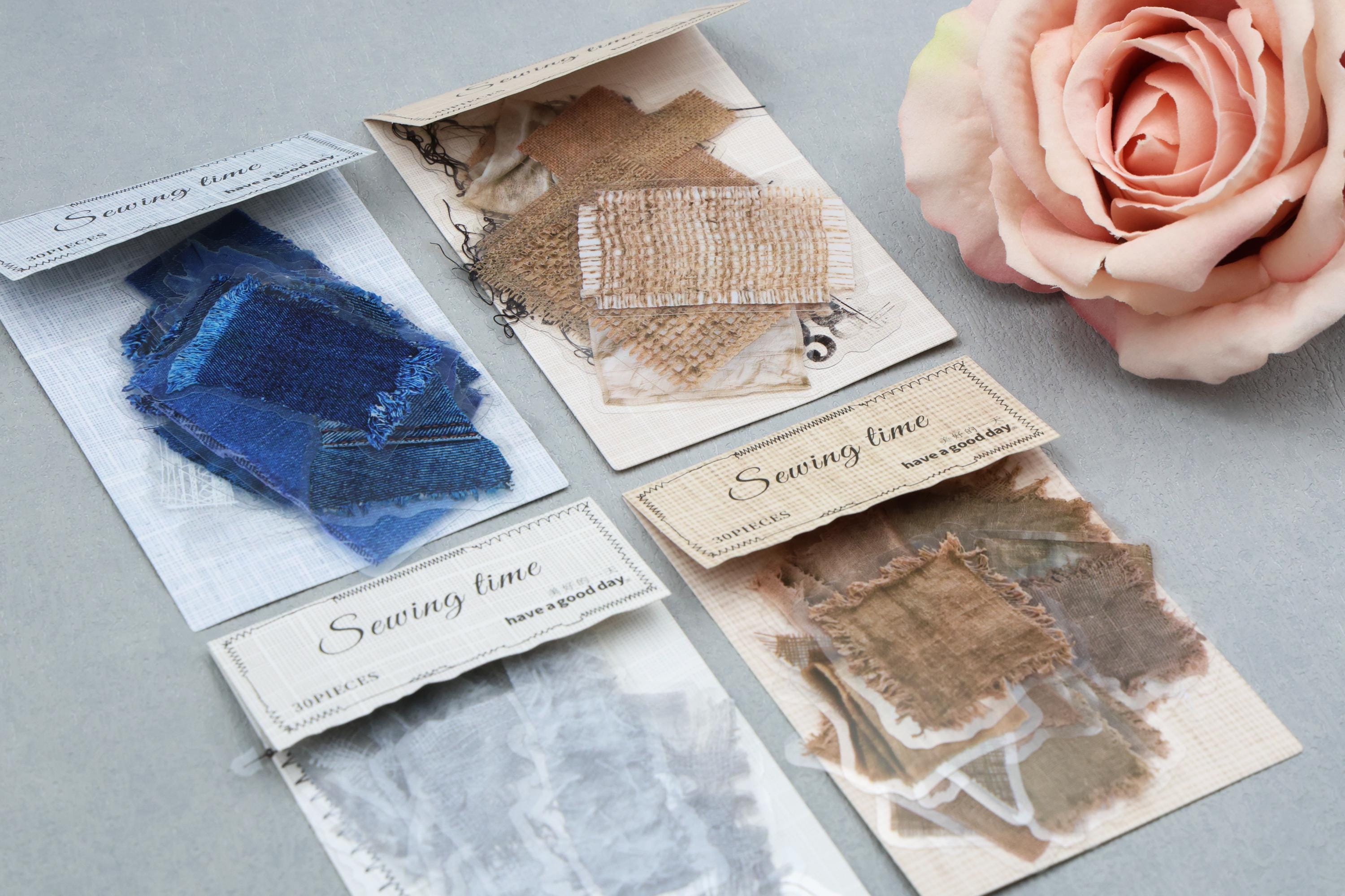 Frayed Fabric Texture Sample Collage PET Stickers | Jeans Torn Piece of ...