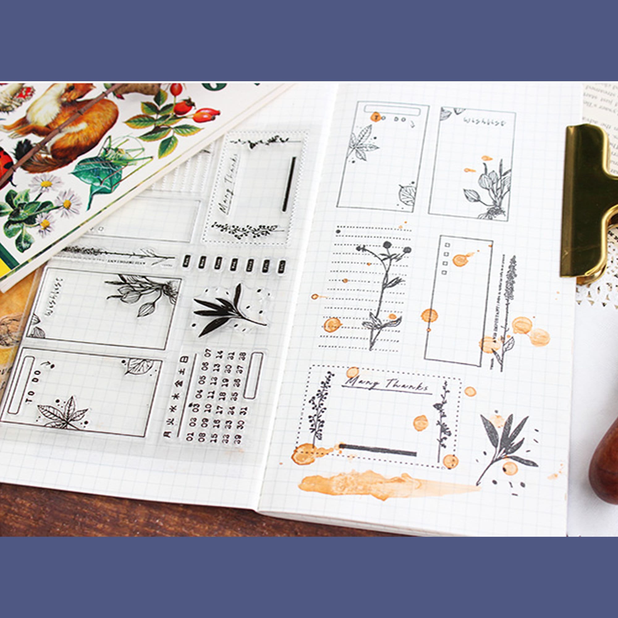 Clear Stamp Set / Clear Stamps / Leaves Note Leaf Vine Plant Botanical ...