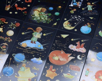 Little prince PET Stickers | flower gold foil fox rose deco die-cut stickers, clear sticker PASH