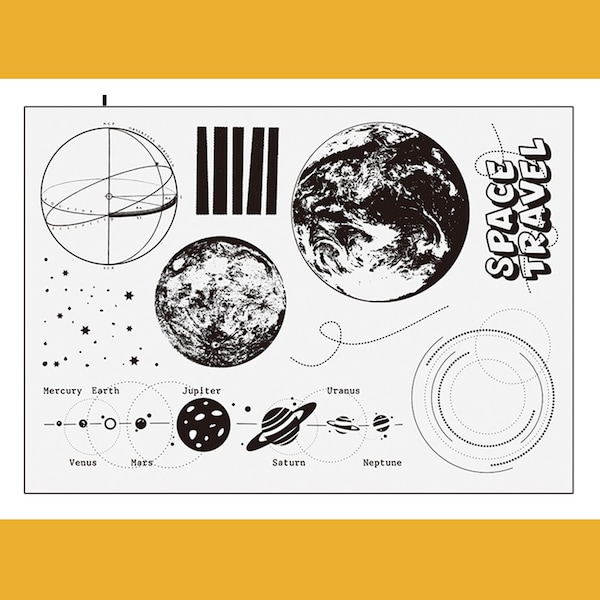Cling Rubber Stamp Set / rubber stamps / moon earth planet solar system globe asteroid m04 S27