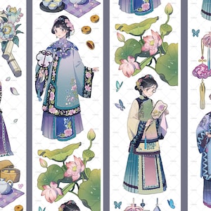 Qing Dynasty Chinese ancient women cartoon PET tape Washi tape ｜Asia Girl in Traditional Dress Animation elegant women | M04 wt-6