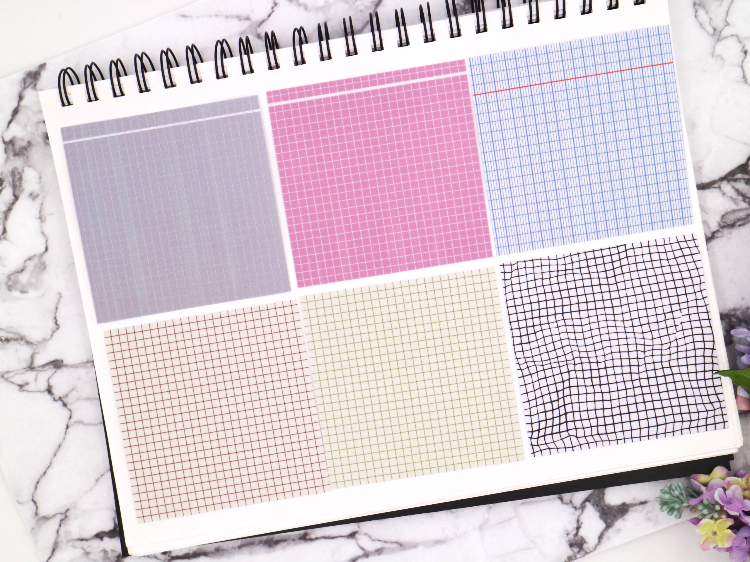 6/pcs Color Grid Background Paper Strips Cute Themed Stickers ...