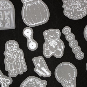 white cute  vellum stickers | sewing Embroidery Stitching, Scissors collage Journaling collage stickers Tzb-M