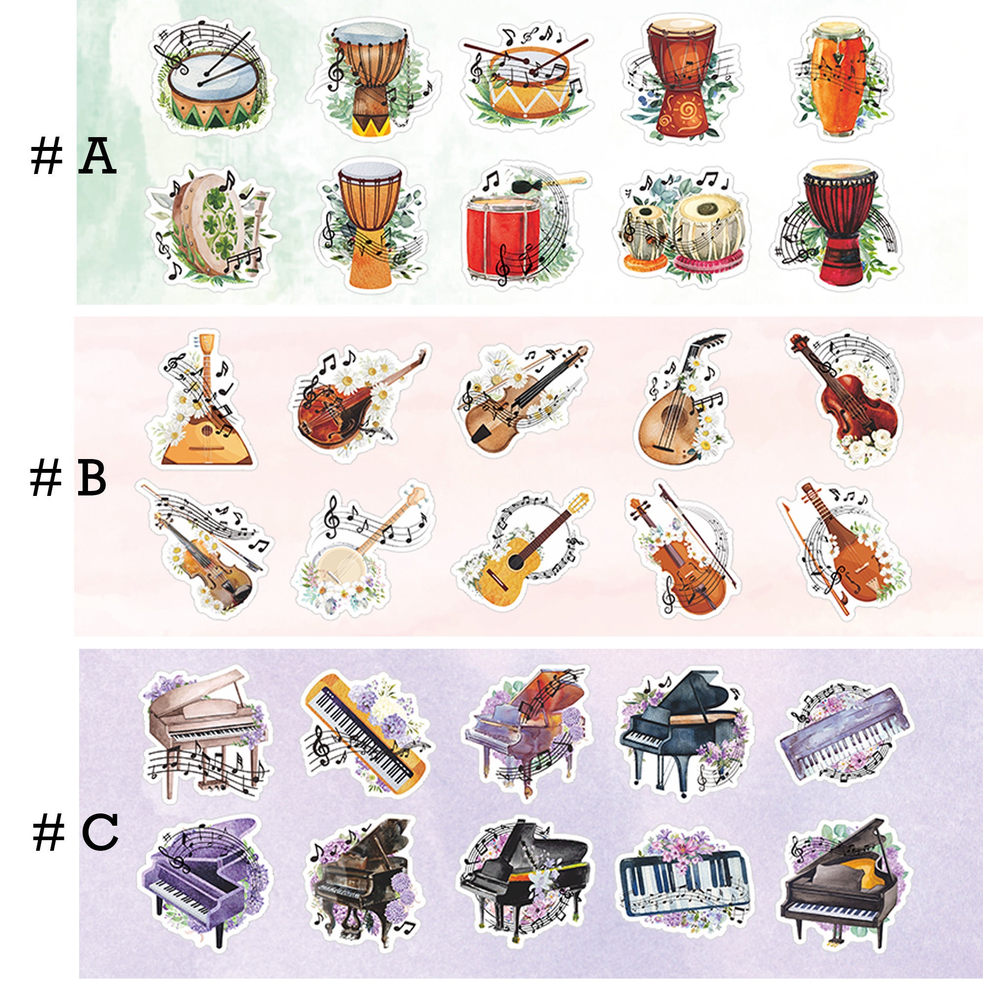 Musical Instruments Washi Sticker | 20pcs/pack Stringed Musical Piano ...