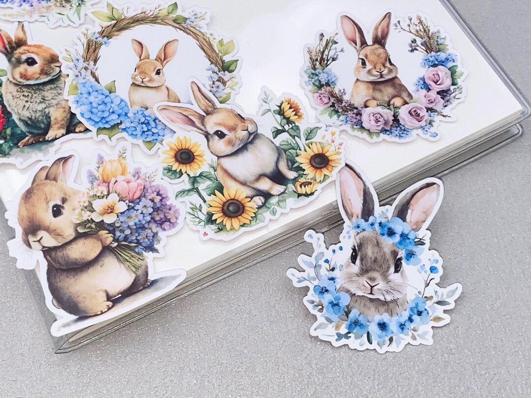 Rabbit Flower Animal Stickers | Flower Rabbit Themed Decorative ...